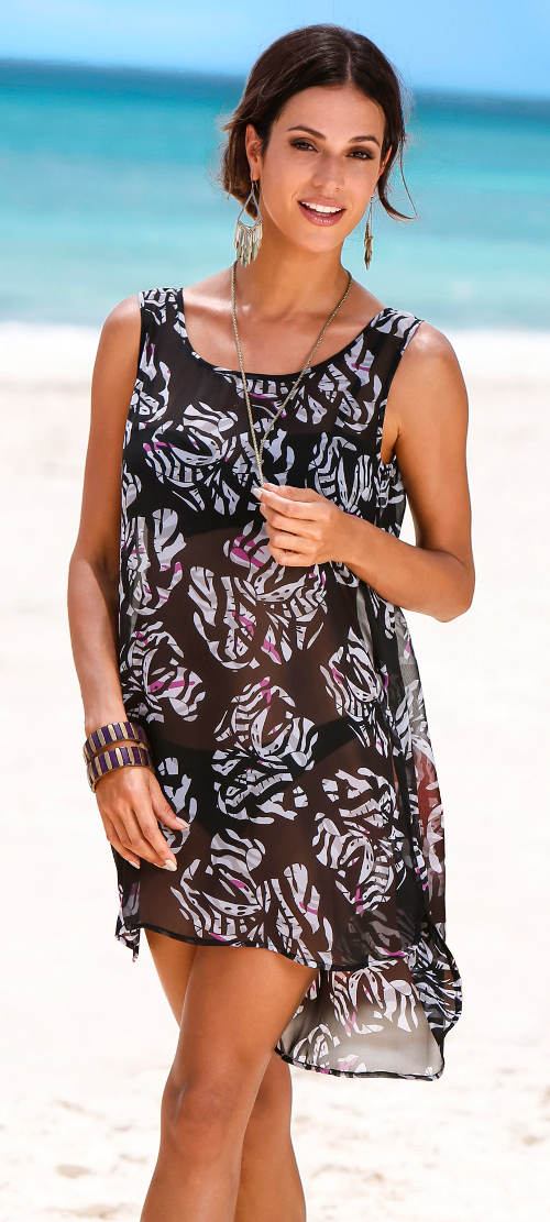 Průsvitné černobílé plážové šaty