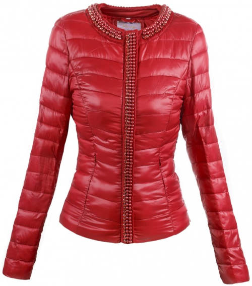 Červená vypasovaná dámská zimní bunda