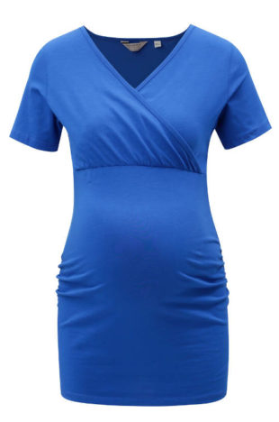 Modré těhotenské tričko s všitou gumou pod prsy