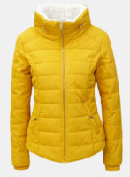 Žlutá dámská zimní prošívaná bunda s vysokým límcem