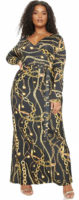 Černé zavinovací maxi šaty s potiskem zlatých řetízků