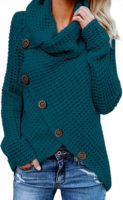 Tyrkysový zimní svetr s velkým límcem