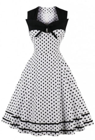 Bílé letní vintage šaty s černými puntíky