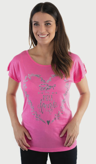 Růžové dámské XXL tričko s potiskem srdce
