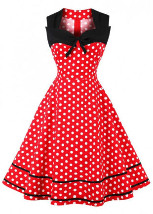Červené puntíkované letní vintage šaty