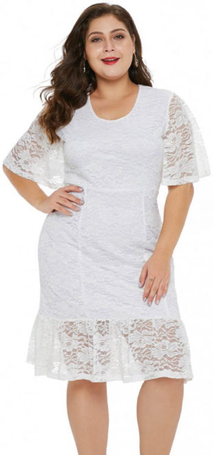 Bílé krajkové plus size šaty Patricia