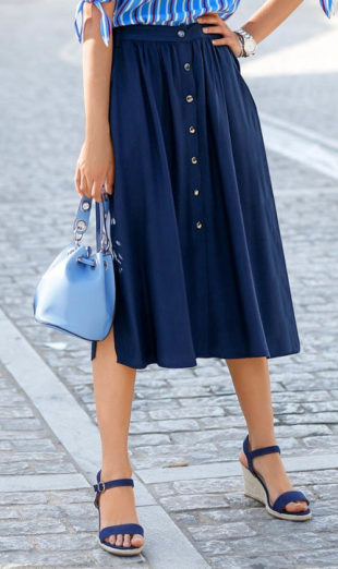 Modrá dámská midi sukně na patentky