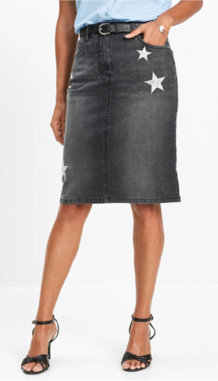 Šisovaná džínová sukně pro plnější tvary