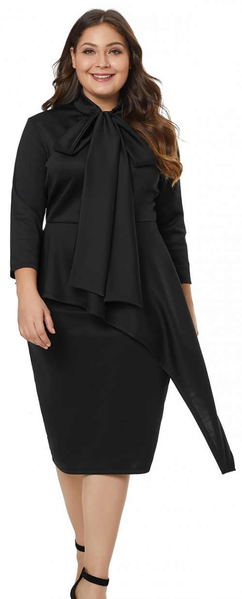 Černé XXXXL dámské šaty s velkou mašlí