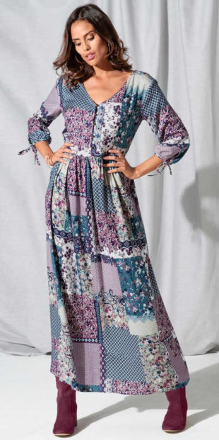 Dlouhé dámské šaty v patchwork designu