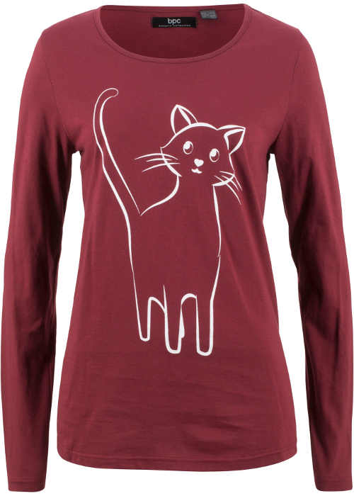 Fialové dámské tričko s potiskem kočky