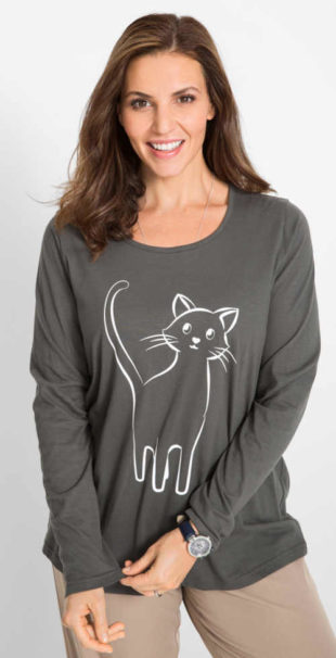 Bavlněné nadměrné dámské triko s potiskem koček