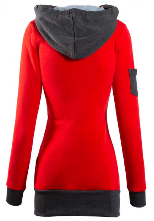 Červená mikinová dámská bunda s kapucí