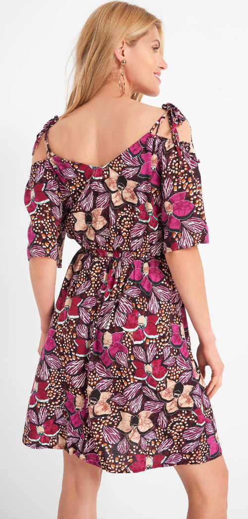Fialové květované dámské letní šaty
