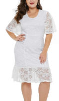 Dámské krajkové šaty s krátkým rukávem v bílém provedení