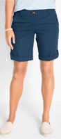 Jednobarevné modré strečové bermudy s délkou nad kolena