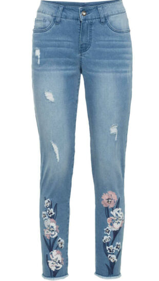 Stylové dámské skinny džíny s květinovou výšivkou