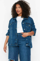 Krátká dámská džínová bunda vpředu na knoflíkovou légu
