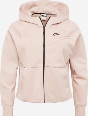Světle růžová mikina Nike s kapucí a zapínáním vpředu na zip