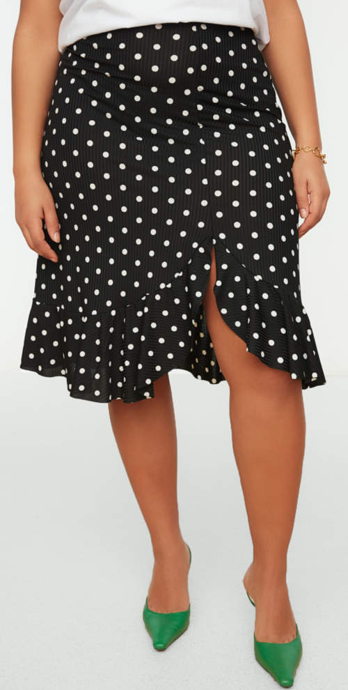 Dámská letní černá sukně s bílými puntíky