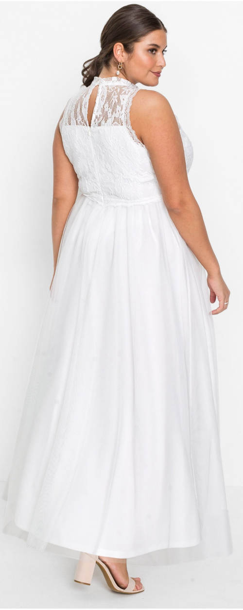 Dlouhé bílé svatební maxi šaty pro plnoštíhlé