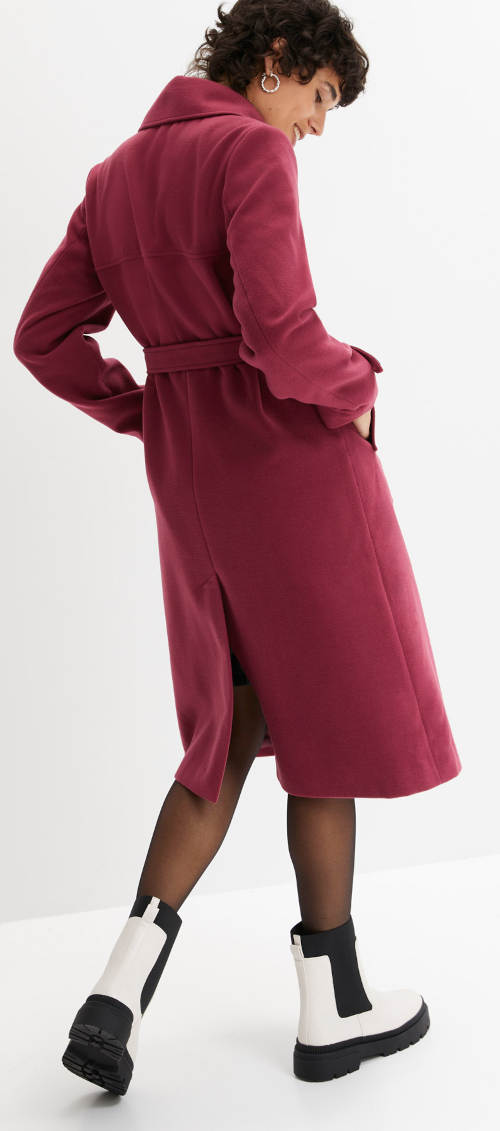 Tmavě růžový dámský zimní vlněný kabát