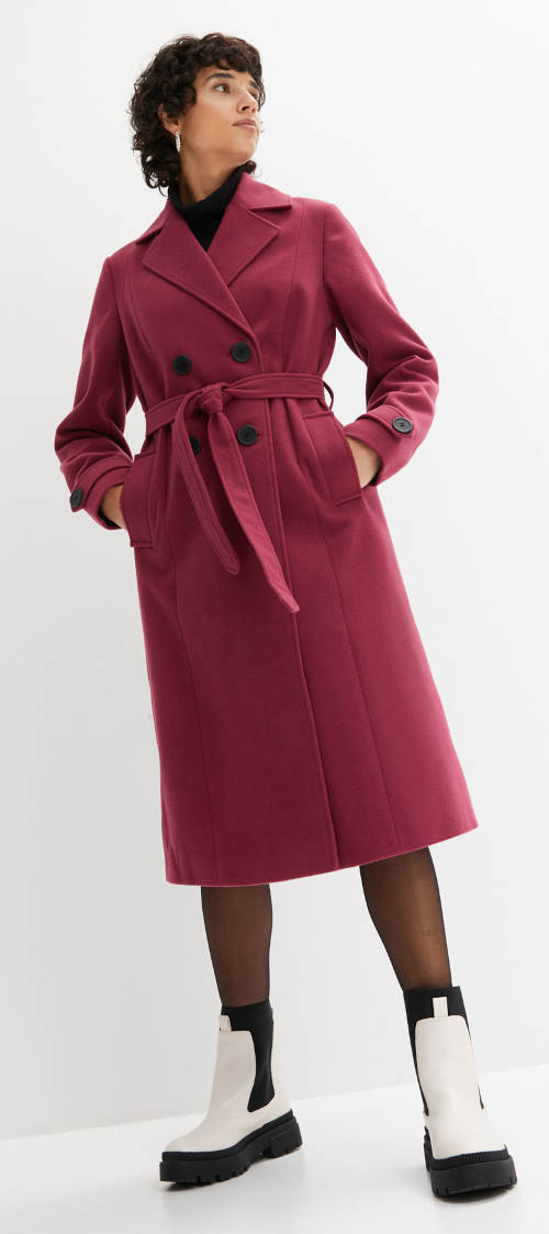 Vlněný dámský zimní kabát s límcem s klopami