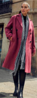 Vínově červený dámský zimní trenčkot kabát ve vlněném vzhledu